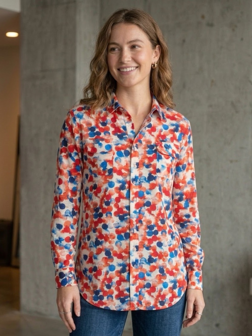 Investments Red and Blue Abstract Print Button-Down Shirt